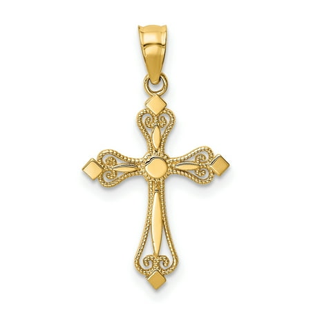 Mini Antiqued Cross Charm 14k Yellow Gold Mini Budded Cross Religious Pendant Charm Necklace Gifts For Women For Her ()