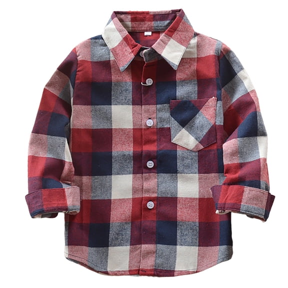 GiLiling Boys Button Down Shirt Kids Flannel Shirt Toddler Plaid Shirt Boys Western Shirts Long Sleeve with Pocket Clothes (Red, 5-6 Years)