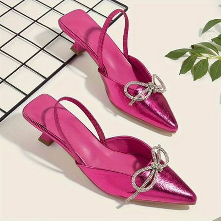 

Elegant Bowknot Adorned Slingback Heels – Chic Stiletto Pointed Toe for All-Season Evening Glamour