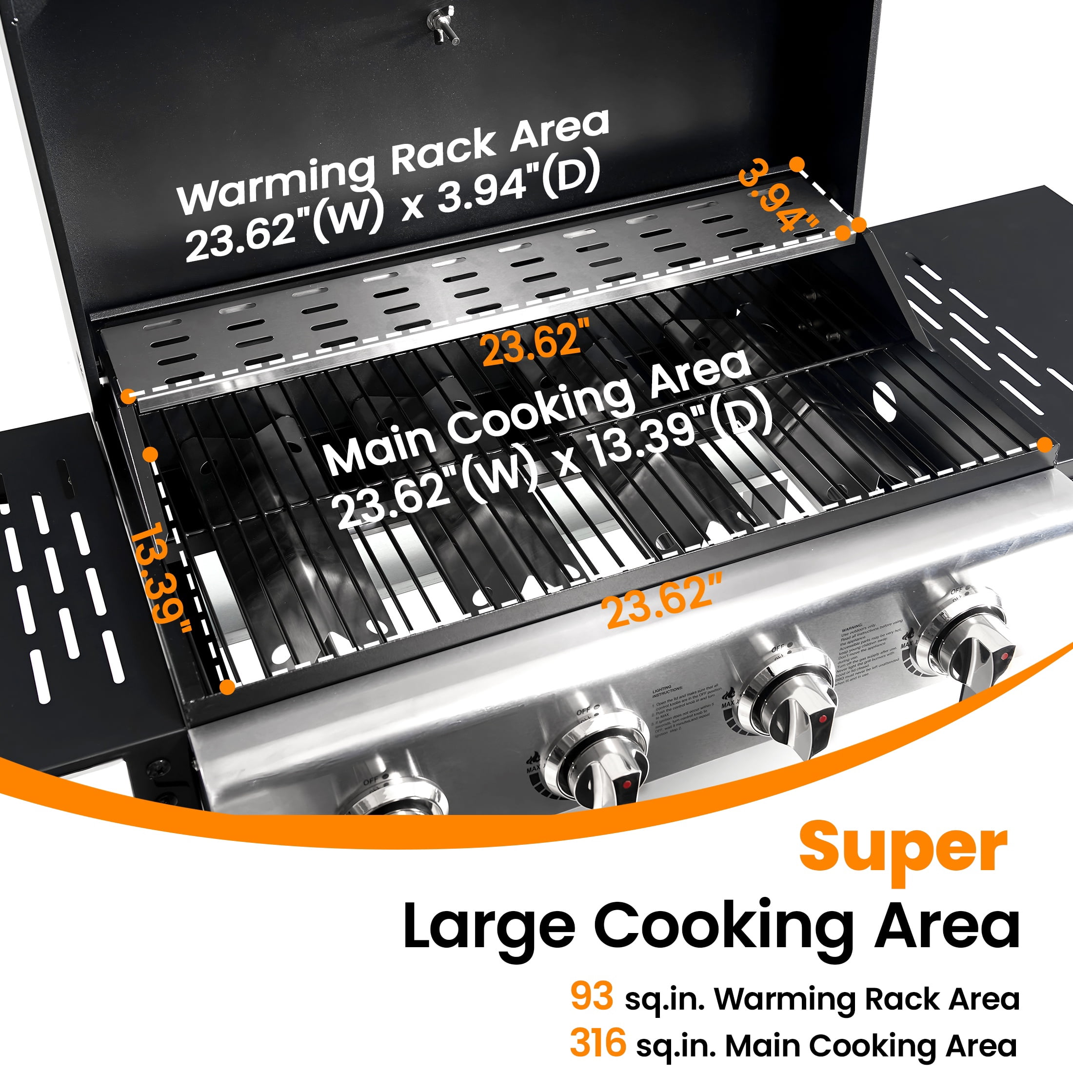 Segmart 4 Burner BBQ Propane Gas Grill, Stainless Steel 40,000 BTU Patio Garden Barbecue Grill with Folding Side Tables, Hanging Basket & Thermometer, Perfect for Camping, Outdoor Cooking