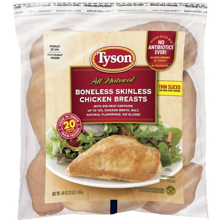 Tyson All Natural Boneless Skinless Chicken Breasts, 3 lb Bag (Frozen)