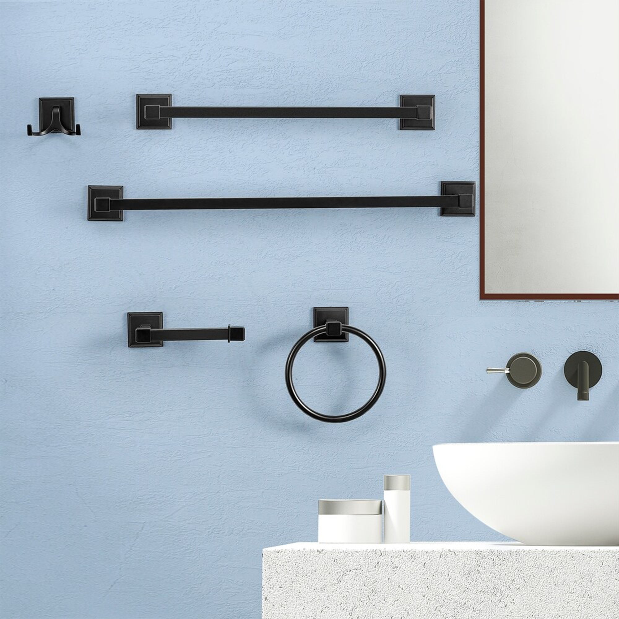 Matte Black 5 Pcs Bathroom Hardware Accessory Set Wall-Mounted Towel Bar 