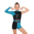 thumbnail image 2 of TiaoBug Gymnastics Leotard for Girls Cheerleading Outfit Sequin Color Block Short Jumpsuit Tumbling Biketard Light Blue 6, 2 of 7
