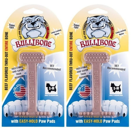 UPC: 0026404662934 | Bullibone Nylon Dog Chew Toy Nylon Bone – Improves Dental Hygiene  Easy to Grip Bottom  and Permeated with Flavor Bacon Small – 2 Pack