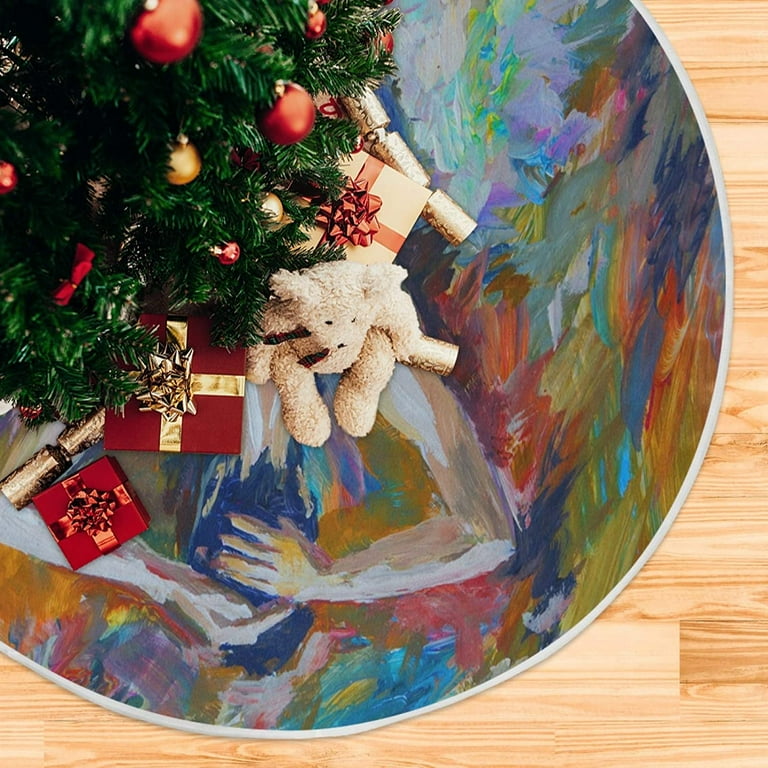 FMSHPON Ballerina Oil Painting Xmas Christmas Tree Skirt Stand Mat for Holiday Party Decoration Indoor Outdoor 48 inches