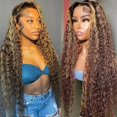 thumbnail image 1 of Nervoss 28 pulgadas resaltado Ombre encaje frente peluca cabello humano onda profunda 13x6 HD encaje frontal pelucas cabello humano P4/27 pelucas rizadas de colores para mujeres cabello humano sin peg, 1 of 5