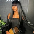 thumbnail image 3 of 26-inch long straight black wig with bangs - Women's synthetic heat-resistant fiber, perfect for parties, role-playing, daily wear, Mother's Day gift, role-playing wig | Fashion straight hair wig, 3 of 9