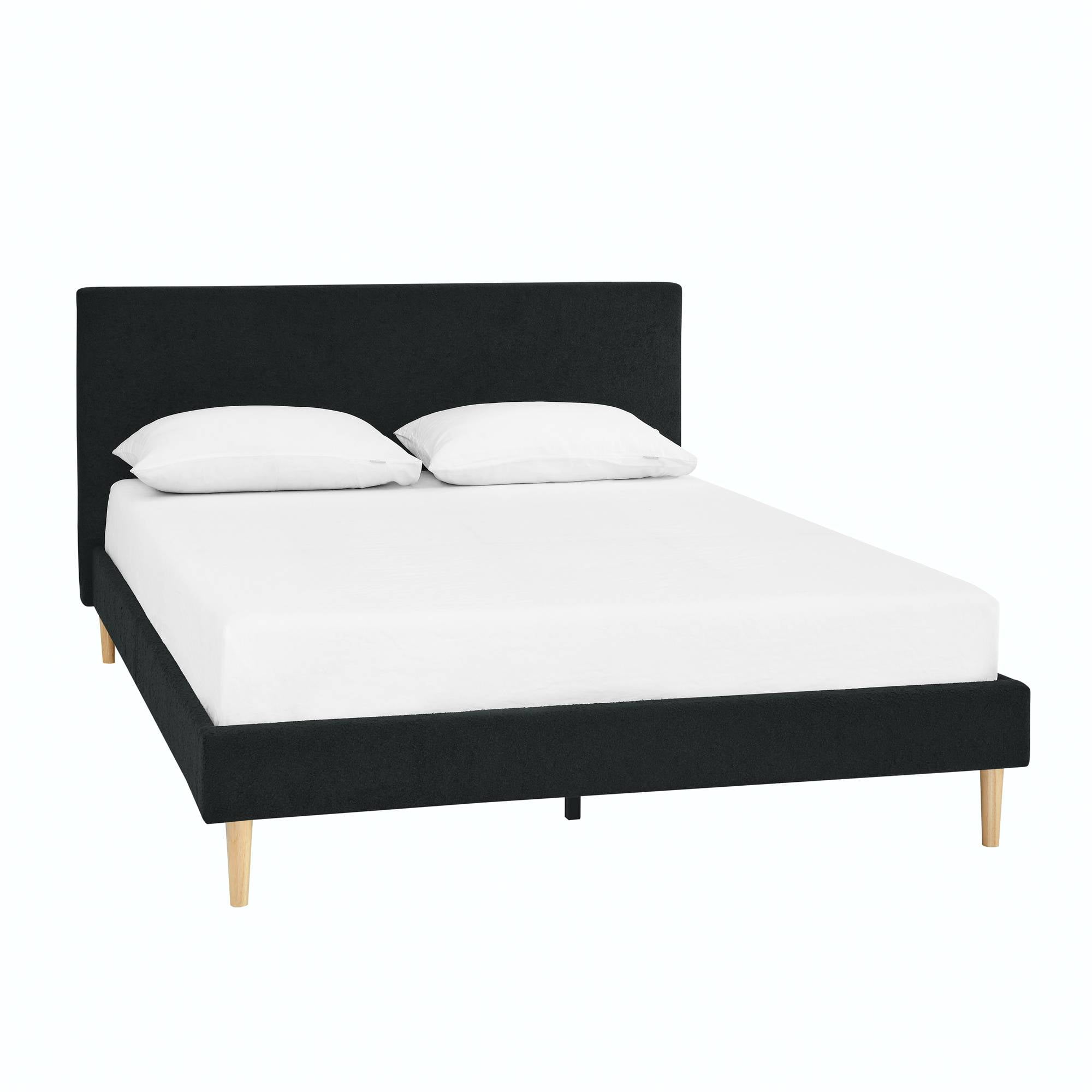 BSHTI Livingroom Design Modern King Size Platform Bed Frame with Upholstered Headboard and wood slats support for Livingroom,No Box Spring Needed