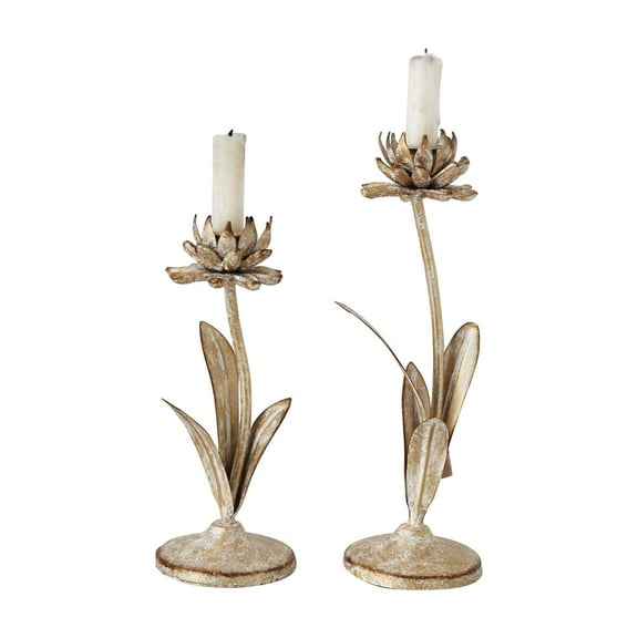 3R Studios Cut Metal Flower Shaped Taper Candle Holder - Set of 2