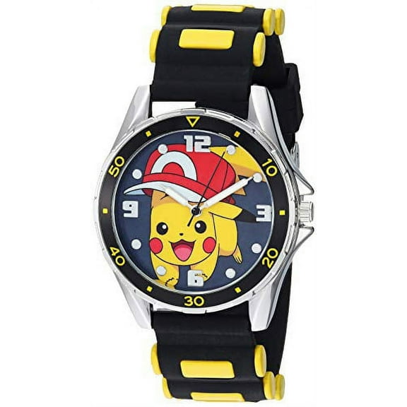 Pokemon Silver Tone Metal Analog-Quartz Watch with Rubber Strap, Black, 20.7 (Model: POK9010)