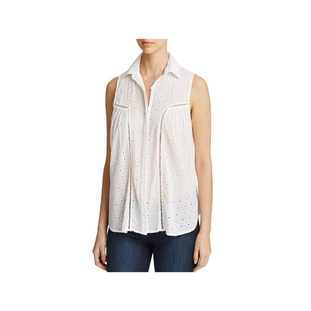 - Side Stitch Womens Casual Eyelet Button-Down Top