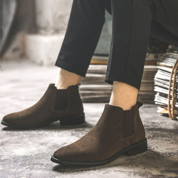 Botas Chelsea para hombre, botas Martin de caña media, de cuero genuino, con tacón alto y sin cordones, botines para hombre S18-J