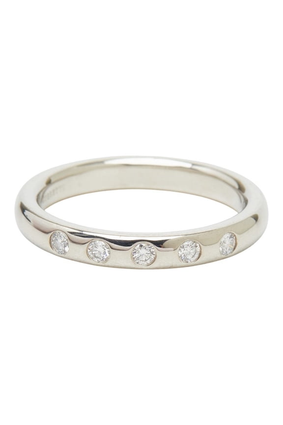 Pre-Owned Tiffany & Co. 60017151 Silver Pt950 Platinum Diamond 0.10ct Stacking Band Ring Elsa...