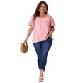 thumbnail image 3 of DARING DIVA Women's Plus V Neck Ruffle Sleeve Smocked Shoulder Blouse 3X Pink, 3 of 6