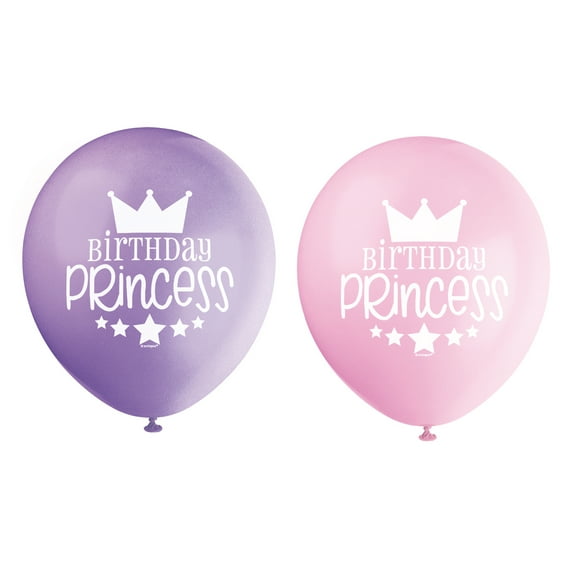 Unique Industries Latex Princess 16" Multi-color Birthday Balloons, 8 Count