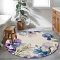 thumbnail image 3 of Round Rug 3.3Ft Washable Non-Slip, Blue Purple Flowers Circle Area Rugs for Living Room Bedroom, Spring Seasonal Botanical Florals Indoor Floor Mats Carpet Runner for Home Decor Aesthetic, 3 of 8