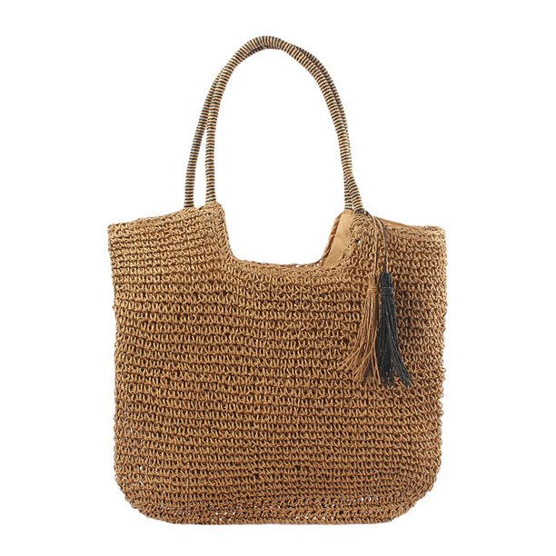 BRIGHTFUFU Bolso de mano Bolso de hombro de mujer Bolso de playa Bolso de hombro de ratán Bolso de mano de moda