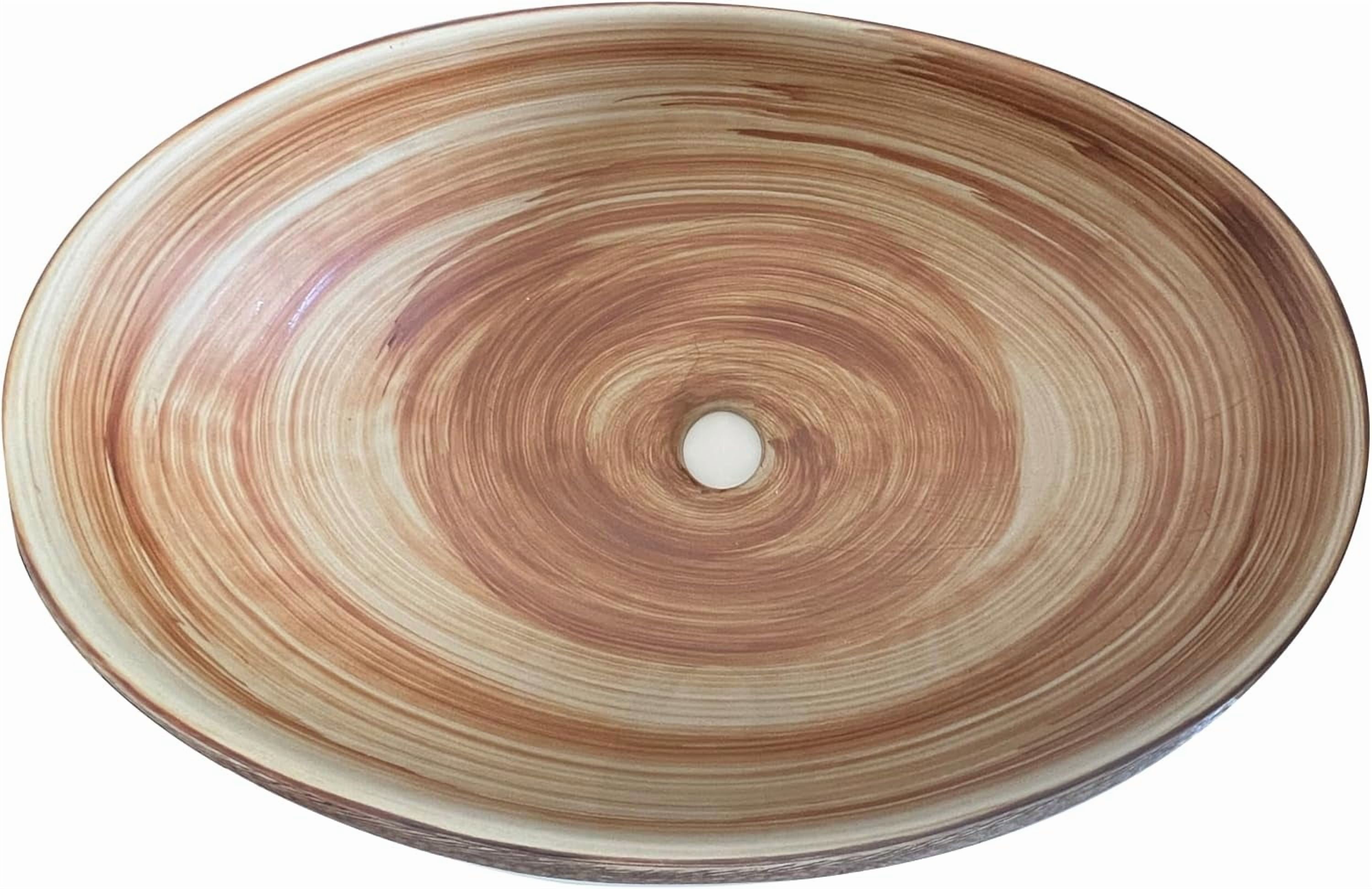WinZo Bathroom Artistic Vessel Sink, 24x16x5.9 inch Oval Bowl Sink, Retro Ceramic Washbasin Above Counter, Ceramic Porcelain Bathroom Sink Bowl for Vanity, Carving Brown