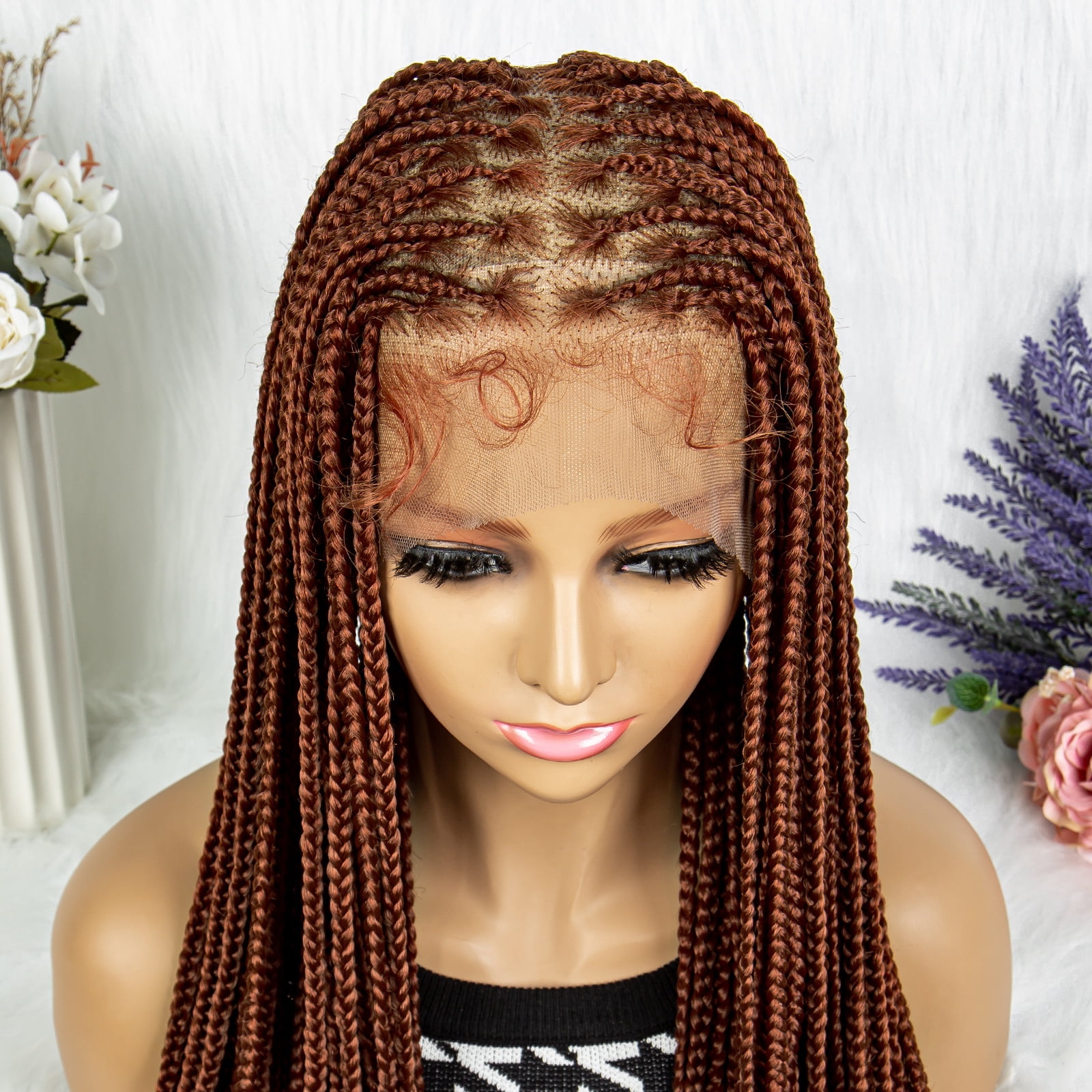 Braided Wigs for Black Women Transparent HD Full Lace Knotless Box Braided Wigs Twist Cornrow Braids Synthetic Lace Front Braided Wigs with Baby Hair Handmade Faux Locs Wig Braided Wigs (350 Color)