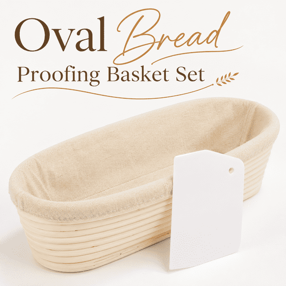 TAVENE 13" Oval Sourdough Basket Loaf Brotform - Banneton Bread Proofing Basket, Dough Rising Bowl with Liner for Homemade Bread Making Baking Supplies Gifts