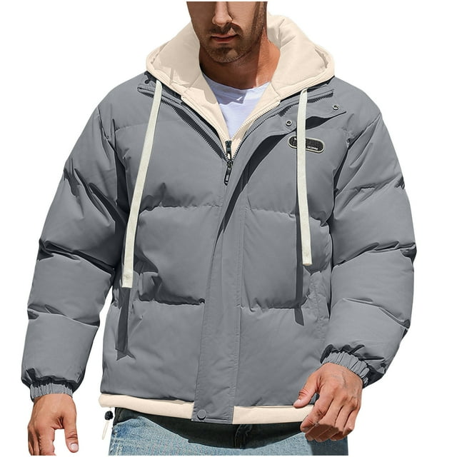 WRKEKC Men's 2-Layer Windproof Jacket Heavyweight Hooded Outdoor Coat with Zippered Pockets for Extreme Weather Protection and Urban Warmth Dark Gray M