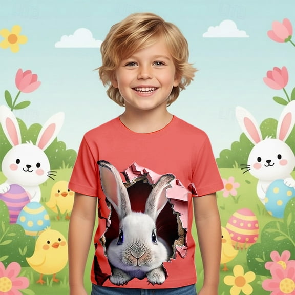 Gzbliryd Bunny Rabbit Egg Easter T-Shirt Funny Letter Printed Shirts Easter T-Shirts Tops for Boys Girls Soft and Breathable Summer Dailywear Clothing (Pink,4-5 Years)