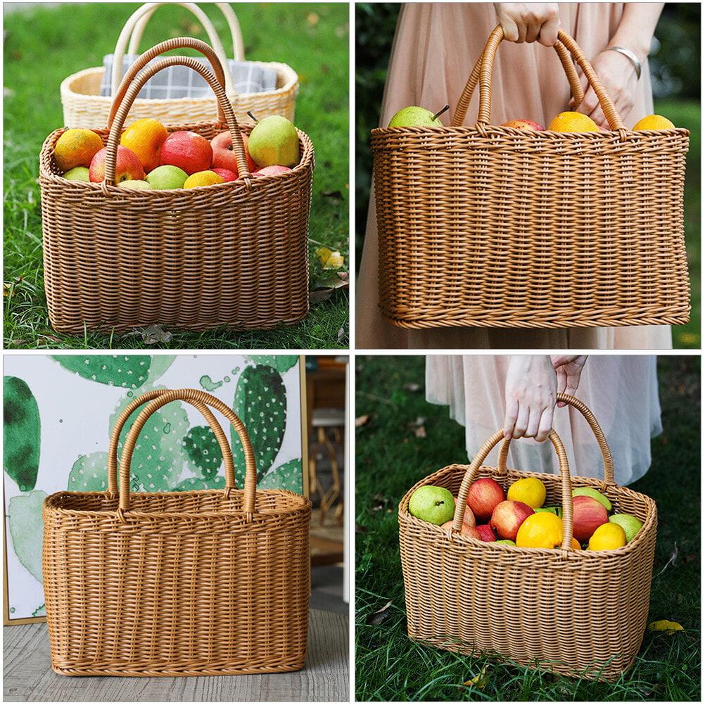 Basket Woven Wicker Storage Baskets Bag Picnic Rattan Flower Beach