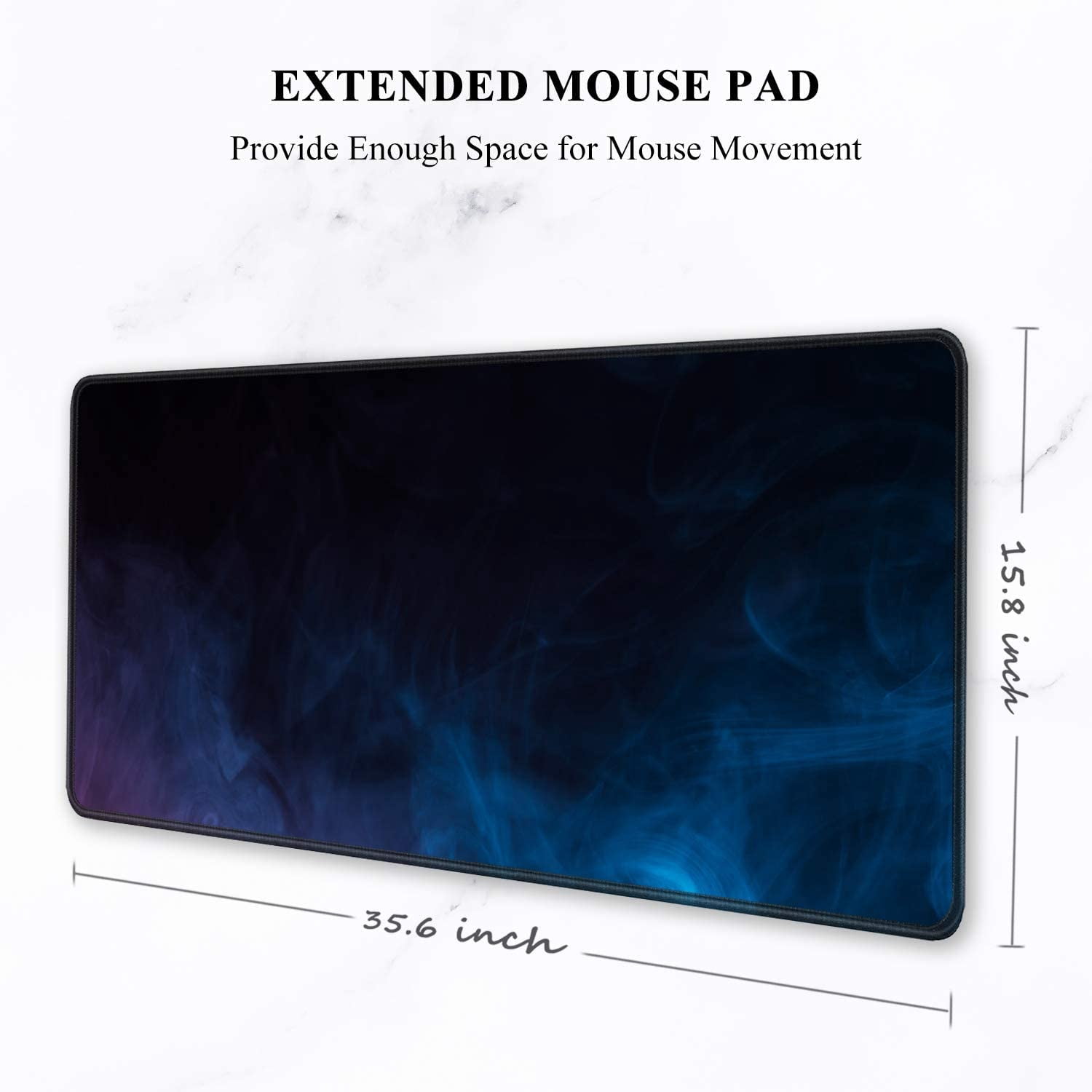 Large Mouse Pad, Full Desk XXL Extended Gaming Mouse Pad 35" X 15", Waterproof Desk Mat with Stitched Edges, Non-Slip Laptop Computer Keyboard Mousepad for Office and Home, Smoke Design