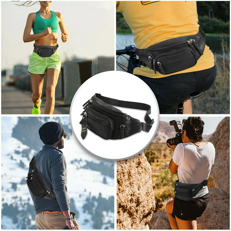 2022 Black leather Waist bag multifunctional chest bag Casual Waist pack  male motorcycle crossbody bags soft sports phone bag