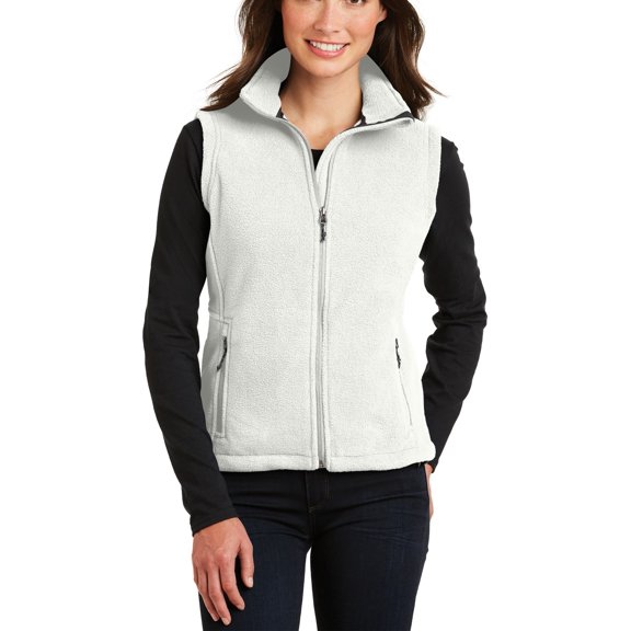 Just Blanks Ladies Value Fleece Vest Reverse Coil Zipper Knotted Zipper Pulls, Winter White, 4XL