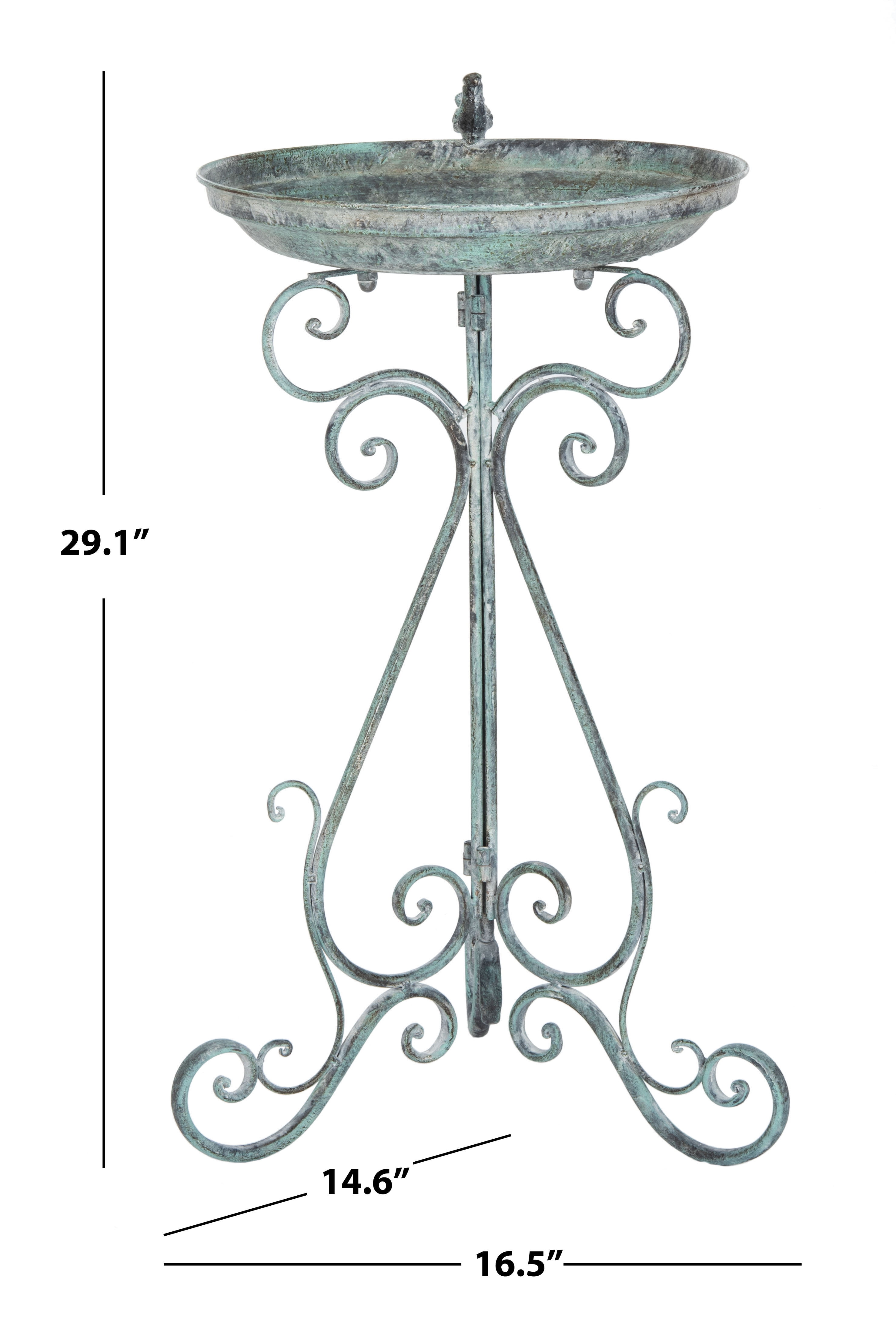 SAFAVIEH Ashlan Solid Rustic Outdoor Patio Bird Bath, Dark Green