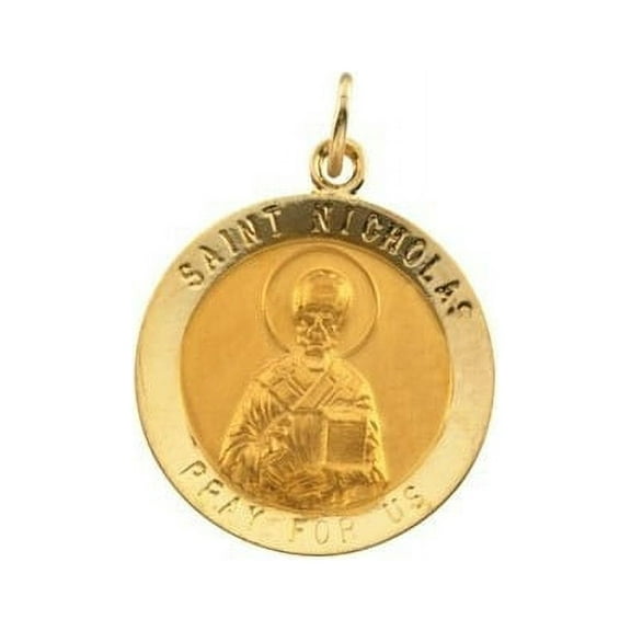 14K Gold Saint Nicholas Religious Medal - Solid 14k Yellow Gold, Just Under 3/4 Inch (18.0mm)