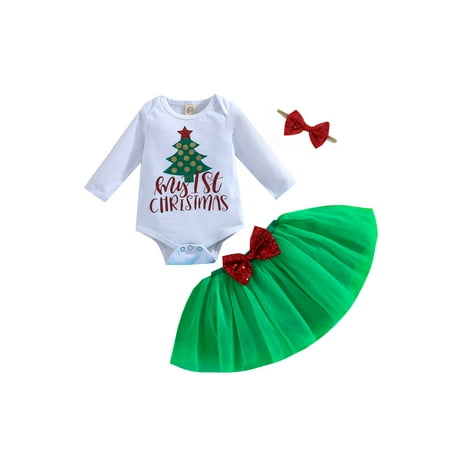

Canis Toddler Baby Girl Christmas Clothes Long Sleeve Romper Tops Tutu Skirt Headband Xmas Outfits