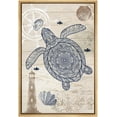 thumbnail image 3 of PixonSign Framed Canvas Print Wall Art Sea Turtle, Clam and Lighthouse Animals Ocean Illustrations Modern Art Nautical Relax/Calm Blue Duotone for Living Room, Bedroom, Office - 24"x36" Natural, 3 of 5