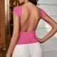 thumbnail image 3 of Camiseta sin espalda para mujer Color puro suave piel amigable transpirable moda camiseta para aniversario, 3 of 7