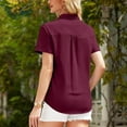 thumbnail image 4 of Htigea Clearance Women's Button Down Shirts Short Sleeve Dress Shirts Basic Business Collared Work Blouses Fall Savings Wine,M, 4 of 5