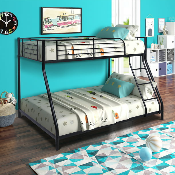 Metal Twin Over Full Bunk Bed Frame, Bunk Beds With Rails On Top And Bottom