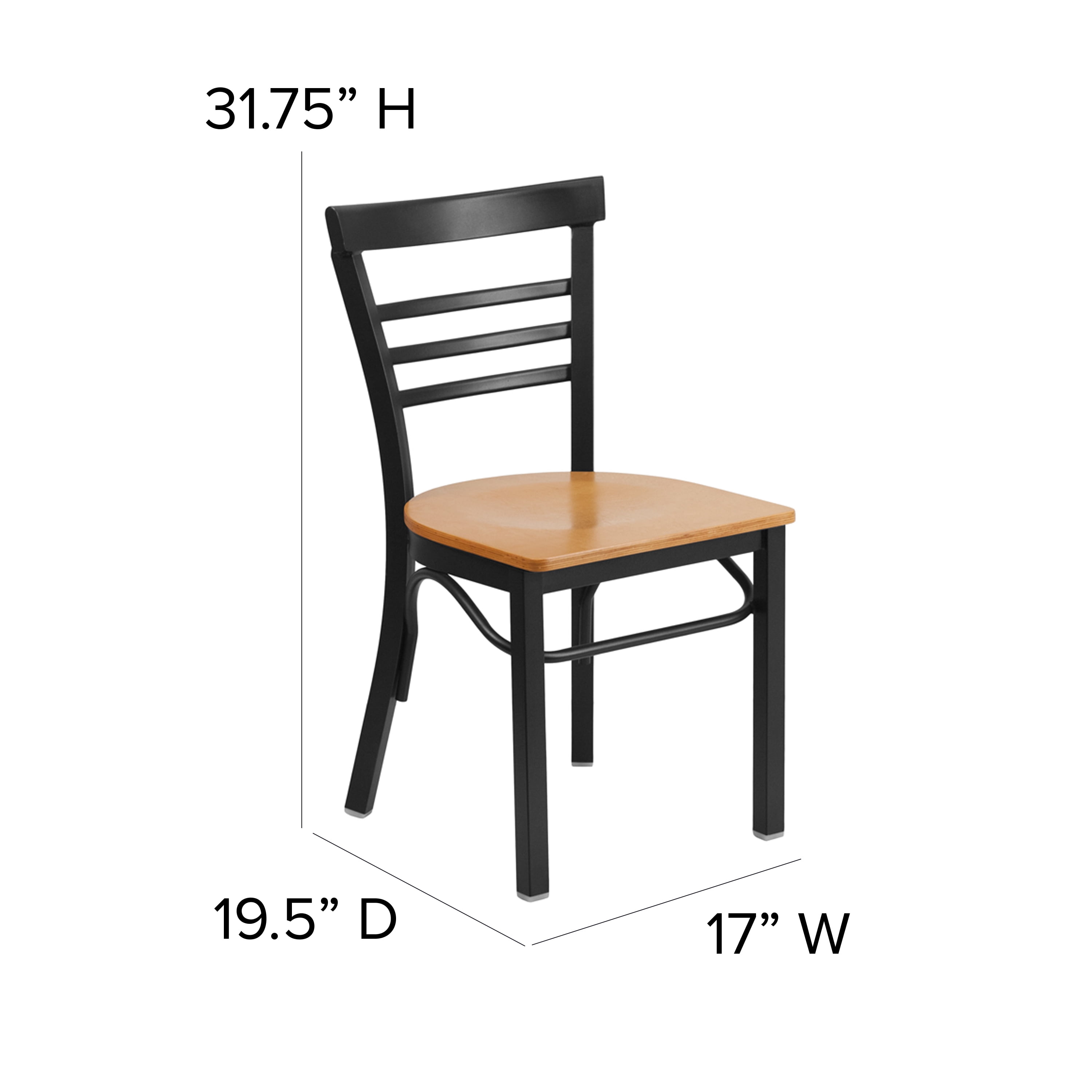 Flash Furniture HERCULES Series Black Three-Slat Ladder Back Metal Restaurant Chair - Natural Wood Seat