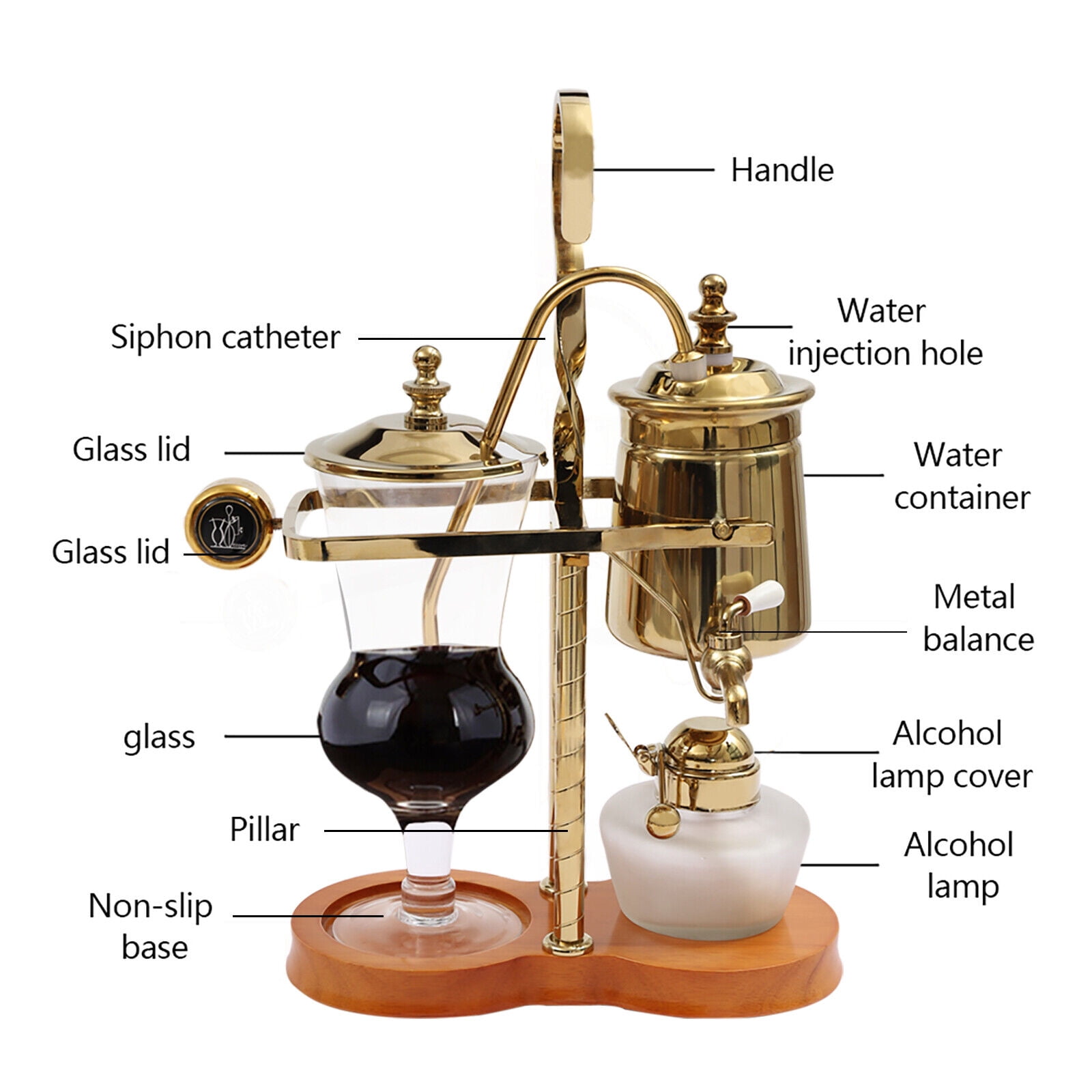 OUKANING Classic Siphon Coffee Maker Gold Vintage Coffee Maker