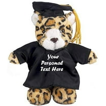 Made by Aliens Plush Stuffed Animal Toys 8 Inches Present Gifts for Graduation Day, Personalized Text, Name or Your School Logo on Gown, Best for Any Grad School Kids (Graduation Leopard Blue Gown)
