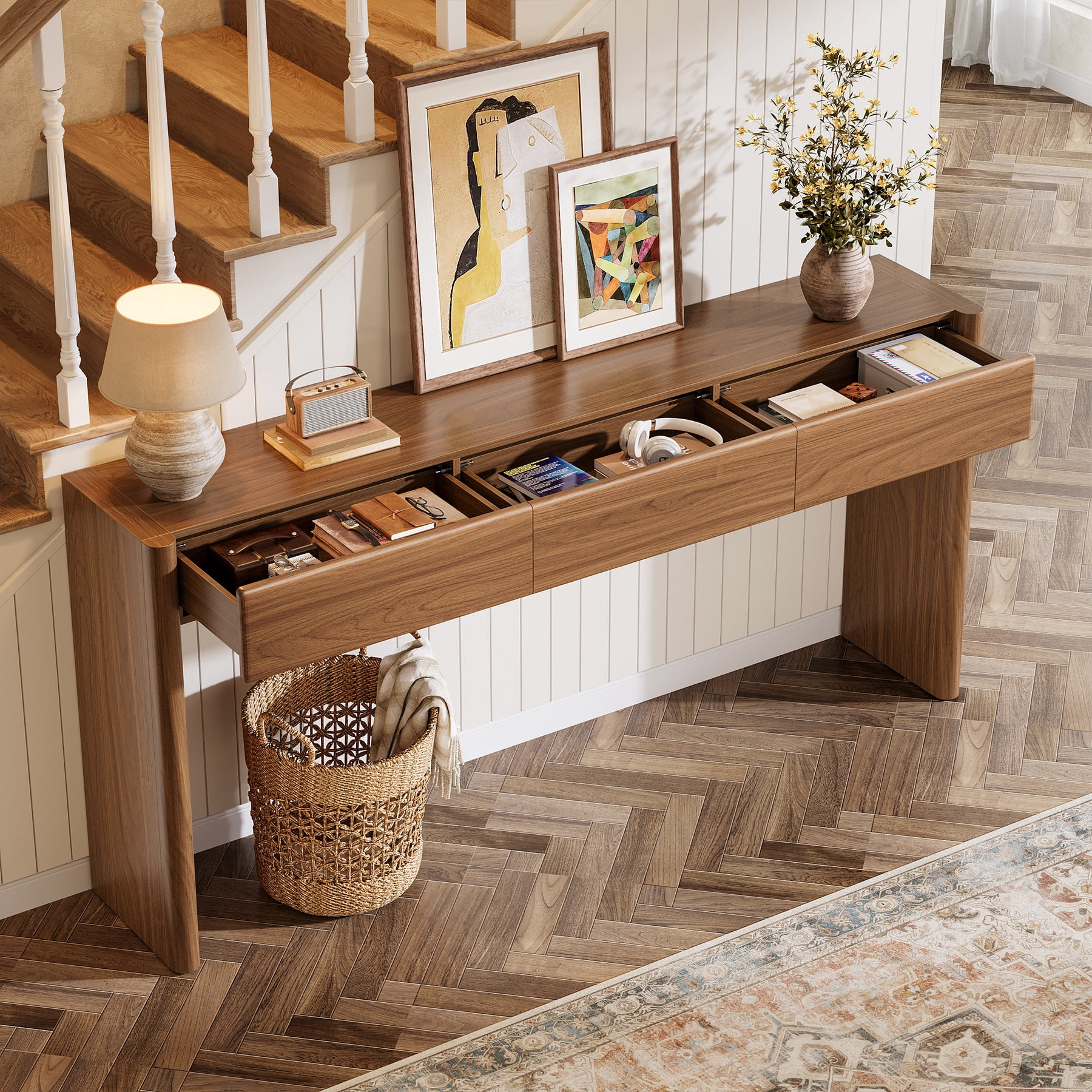 Tribesigns Console Table with 3 Drawers, 70.9" Wooden Entryway Table Behind Couch, Farmhouse Long Console Sofa Station with Storage for Entrance, Foyer, Hallway, Living Room, Easy Assembly (Brown)