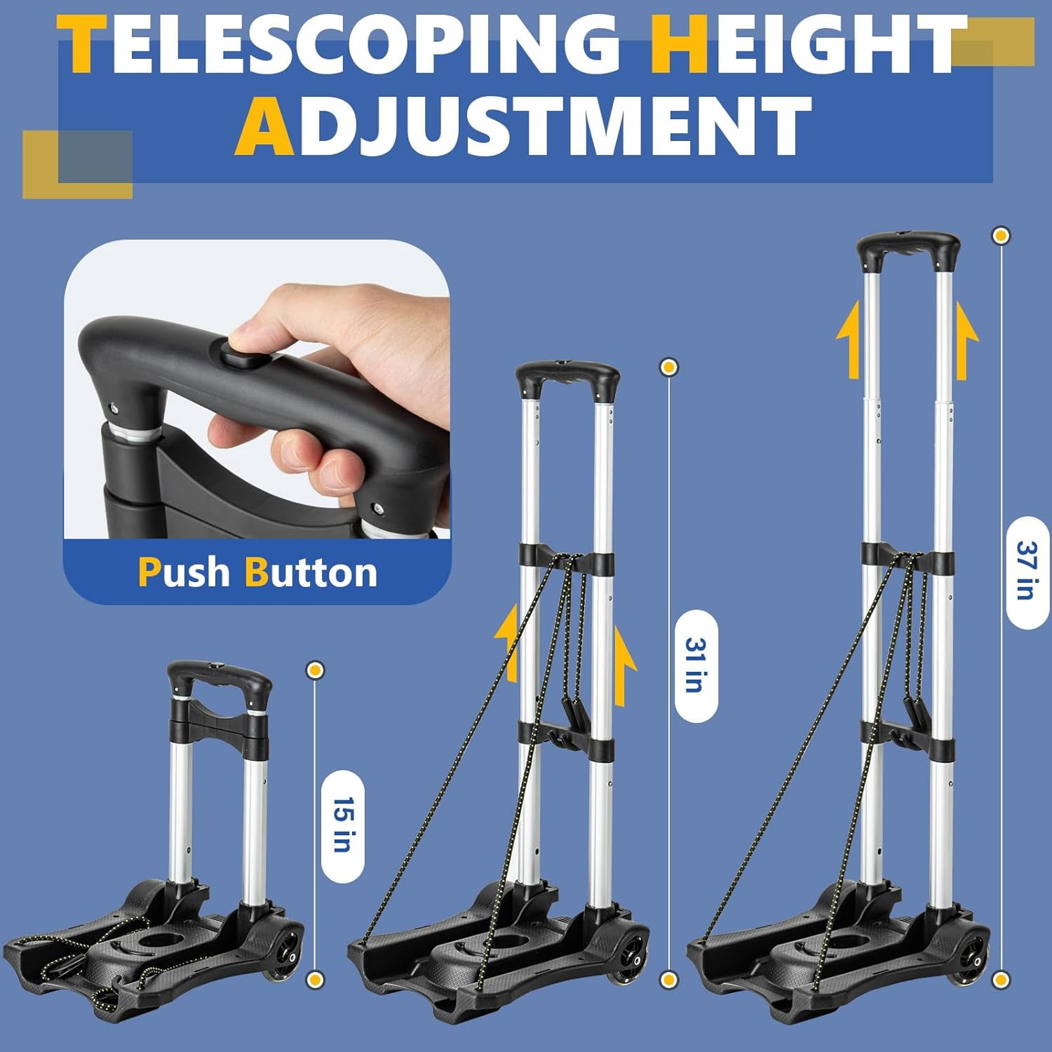 Small Folding Hand Truck Dolly with 2 Wheels - Lightweight Aluminum Collapsible Trolly for Airport Travel and Moving