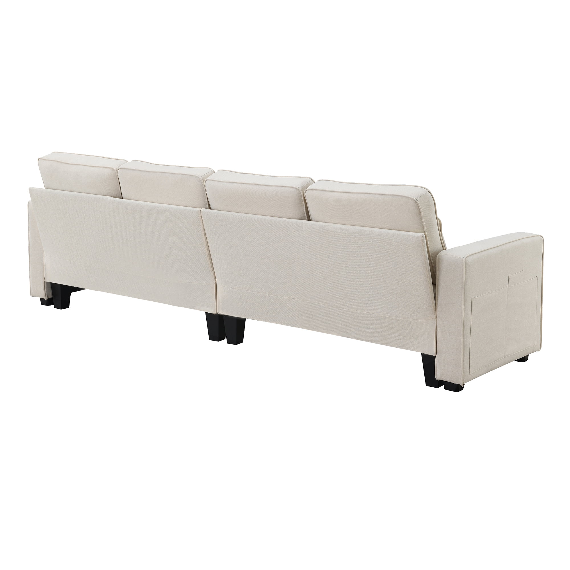 Leumius 104" Sectional Sofa, Modern Linen Fabric 4-Seater Sofa Couch with 4 Pillows, Minimalist Style Couch for Living Room, Apartment, Office, Beige