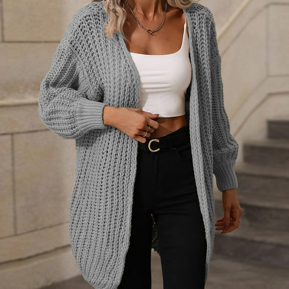 WILLBEST Cardigan Sweaters for Women Ladies' Autumn Winter Long Cardigan Solid Color Fashion Casual Knitted Sweater 1989 Cardigan