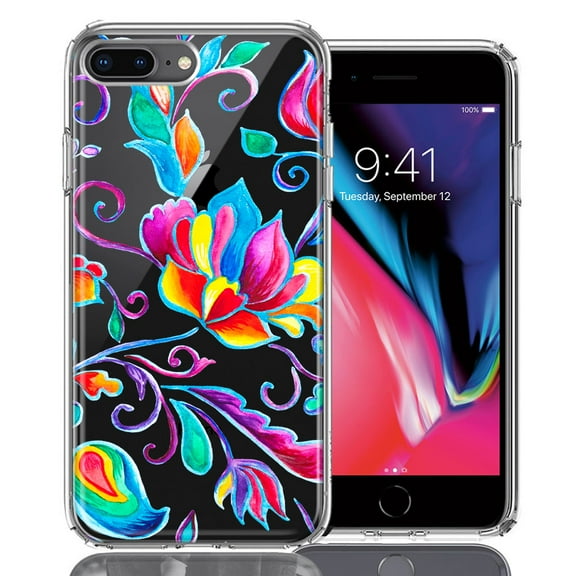 MUNDAZE Case For Apple iPhone 6/7/8 Plus Bright Colors Rainbow Water Lilly Floral Phone Cover