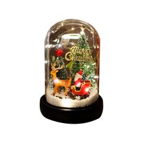 HCTSHG Christmas Tree in Glass Dome Tabletop Christmas Tree with Lights in Glass Dome for Xmas Home Indoor Room Christmas Decorations Desktop