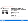 thumbnail image 2 of Rear Brake Pad and Rotor Kit - Compatible with 1998 - 2002 Honda Accord 3.0L V6 1999 2000 2001, 2 of 2
