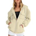 thumbnail image 2 of YWMJI Women Zip Up Hoodies Fleece Sweatshirts Oversized Soft Cozy Warm Long Sleeve Layering Jacket with Pockets Drop Shoulder Casual Coats Casual Track Jackets Fashion Workout Outfits Beige L, 2 of 4