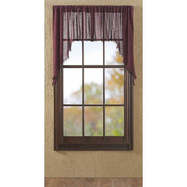 VHC Primitive Farmhouse Kitchen Window Curtains Tobacco Cloth Fringed