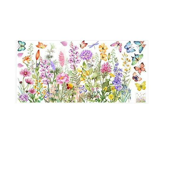 Colorful Bouquet Window Sticker--Flower Garden Window Stickers, Wildflower Grass Window Wall Decals, Lily Peony Poppy Floral Window Stickers for Bedroom Living Room Tv Office Decor Home Decoration